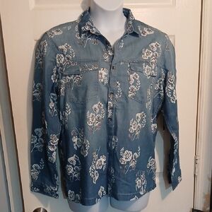 INC International Concepts Blue Denim Floral Shirt. Sz. Medium